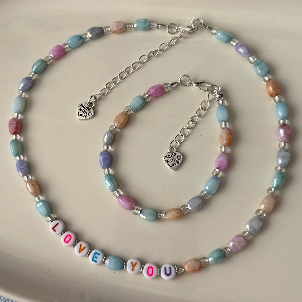 Pink and Blue Beaded Necklace - Picture 4 of 7